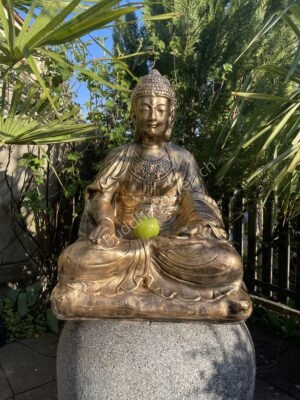 Buddhistische Deko, sitzender Buddha in Gold 70 cm hoch
