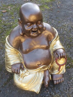 Chinesische Buddhafigur lachend mit Gebetskette 60 cm hoch