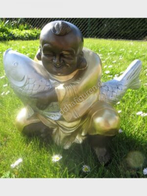 Kleine Buddha Figur mit Fisch 32 cm