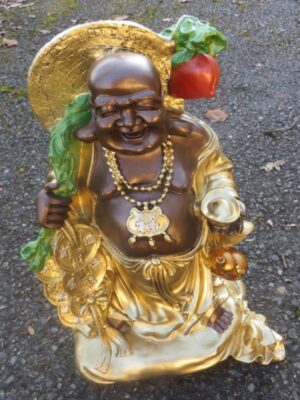 Lachender Buddha vier farbig, gold, braun, rot, grün 49 cm hoch